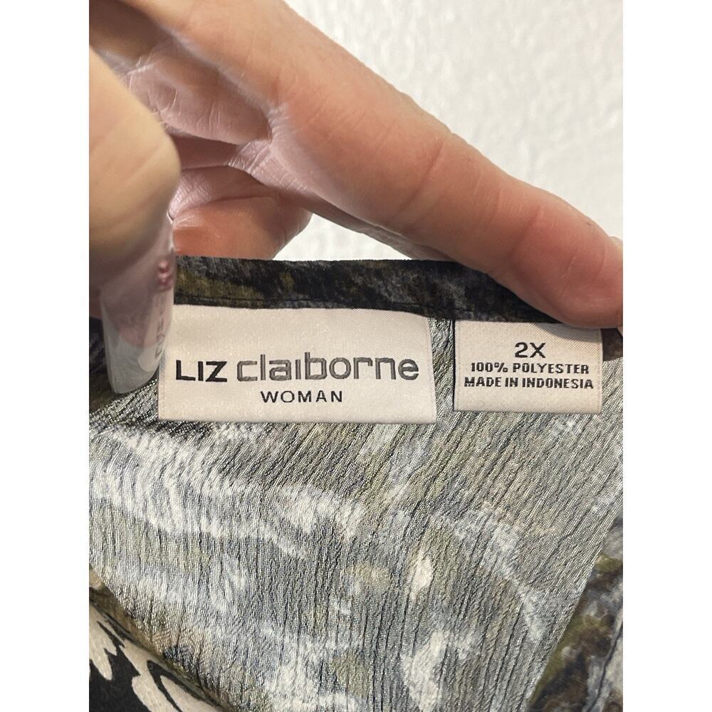 Plus Liz Claiborne vintage Boho blouse animal print brown black multi size 2X - Picture 7 of 8